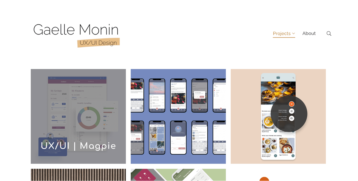 Gaelle Monin's UI/UX portfolio website