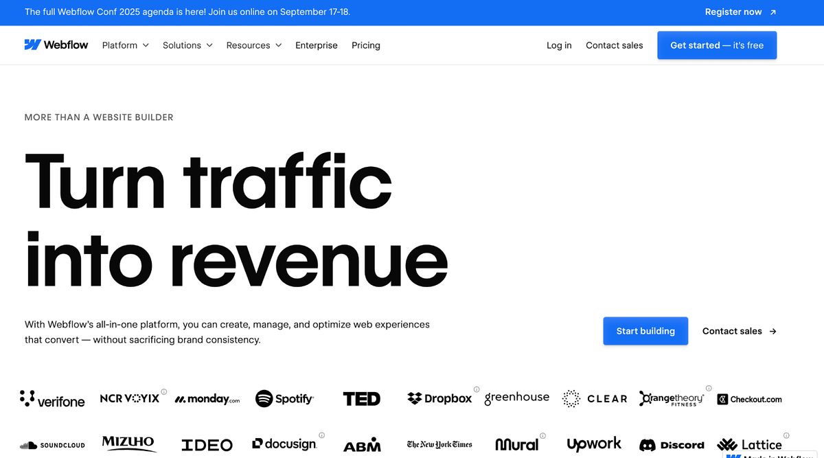 Webflow home page