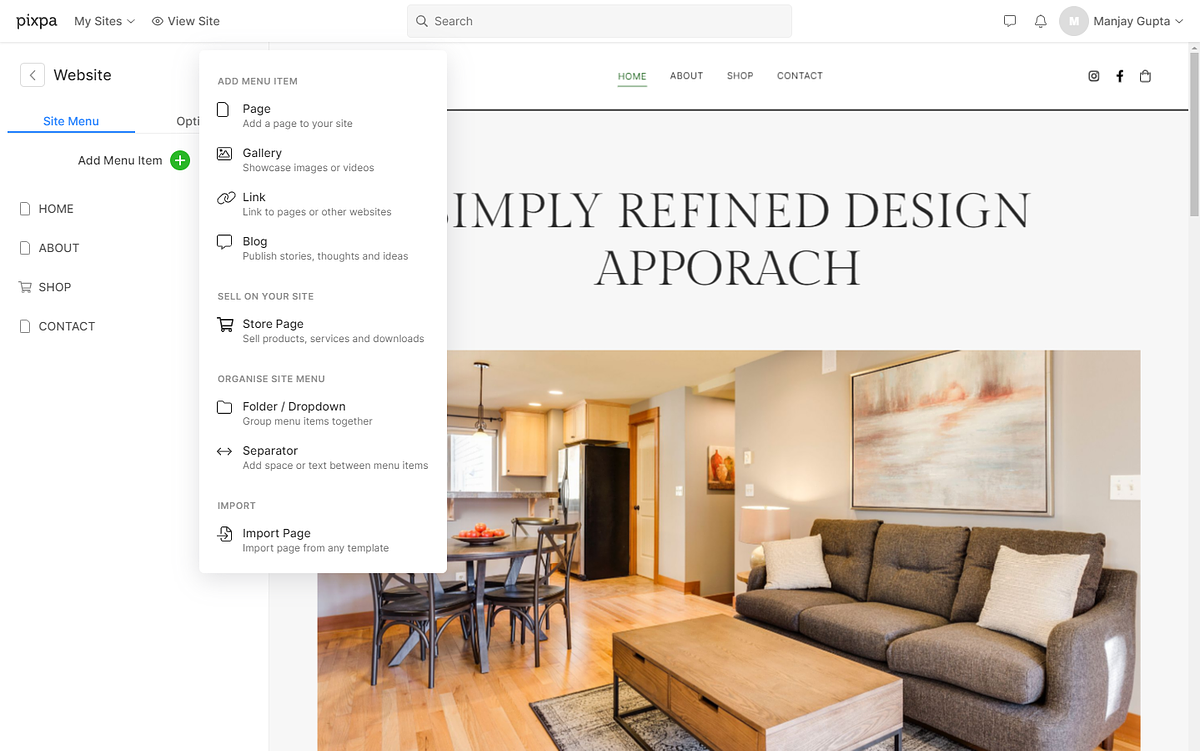 Pixpa Builder Dashboard