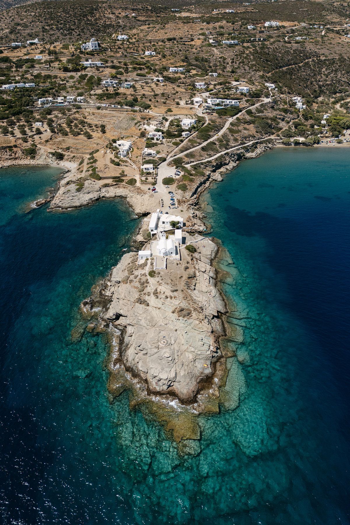 aerial view of Chryssopigi church in Sifnos Cyclades Greece &ndash; destination wedding location