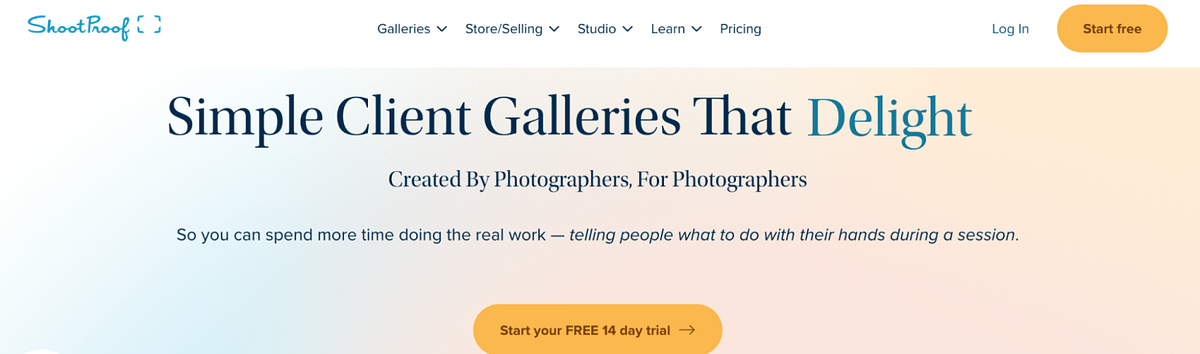 Página inicial do ShootProof