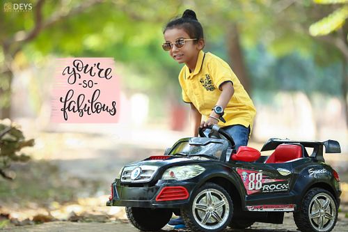 Kid driving a car photoshoot