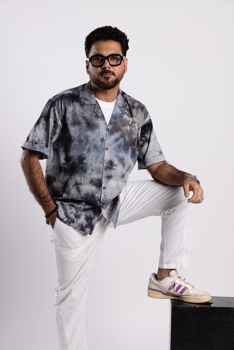 Cuban Collar Shirt - Charcoal Sky