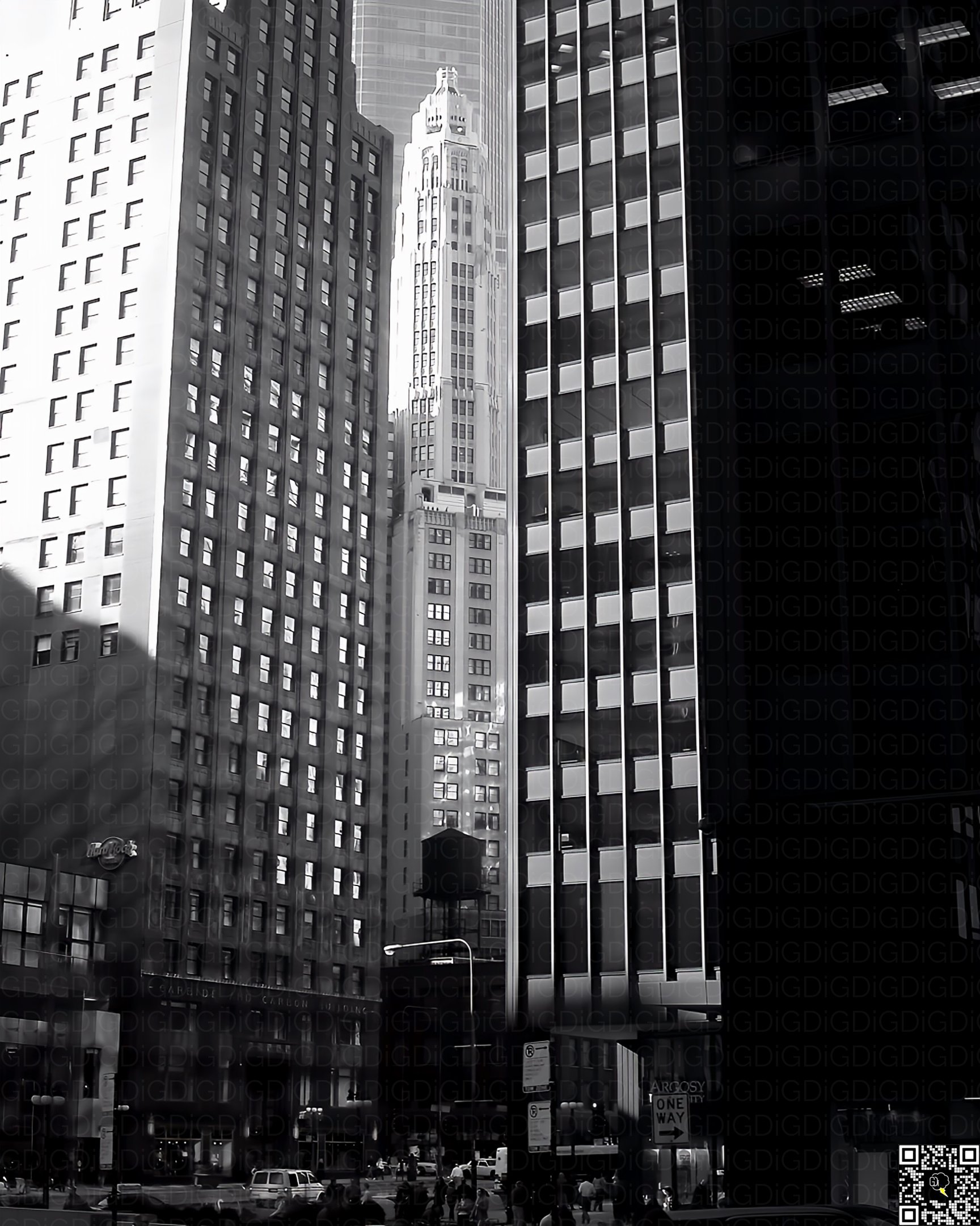 Tall skyscrapers rising above a vibrant cityscape.