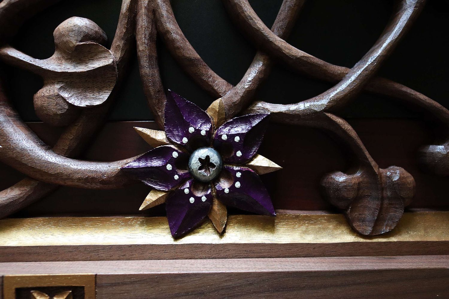 carved and painted borage flower by Wes and Kelly Baker for St. Joseph Shrine