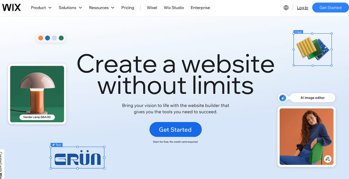 Image of Wix homepage