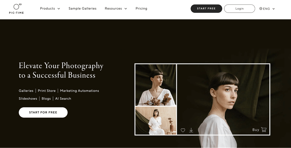 Screenshot of Pic-Time's home page