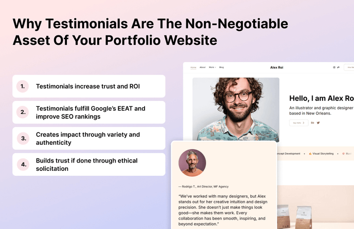 Infographic showing why testimonial are an important element of your portfolio website