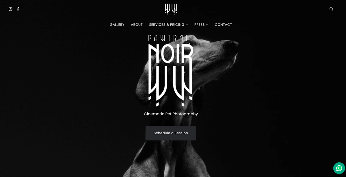 Bild der Portfolio-Website für Tierfotografie von Pawtrait Noir