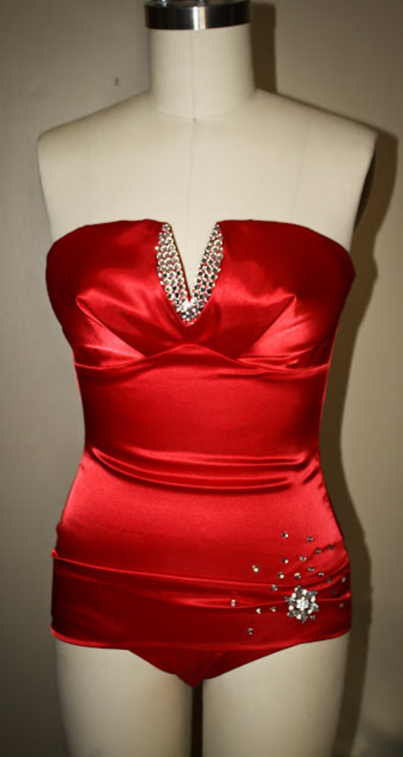 Marilyn's Red  Rhinestone Satin Pinup Suit-