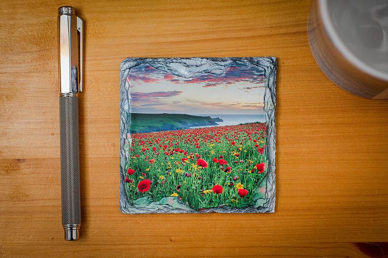 Slate Coaster - Coastal Poppies