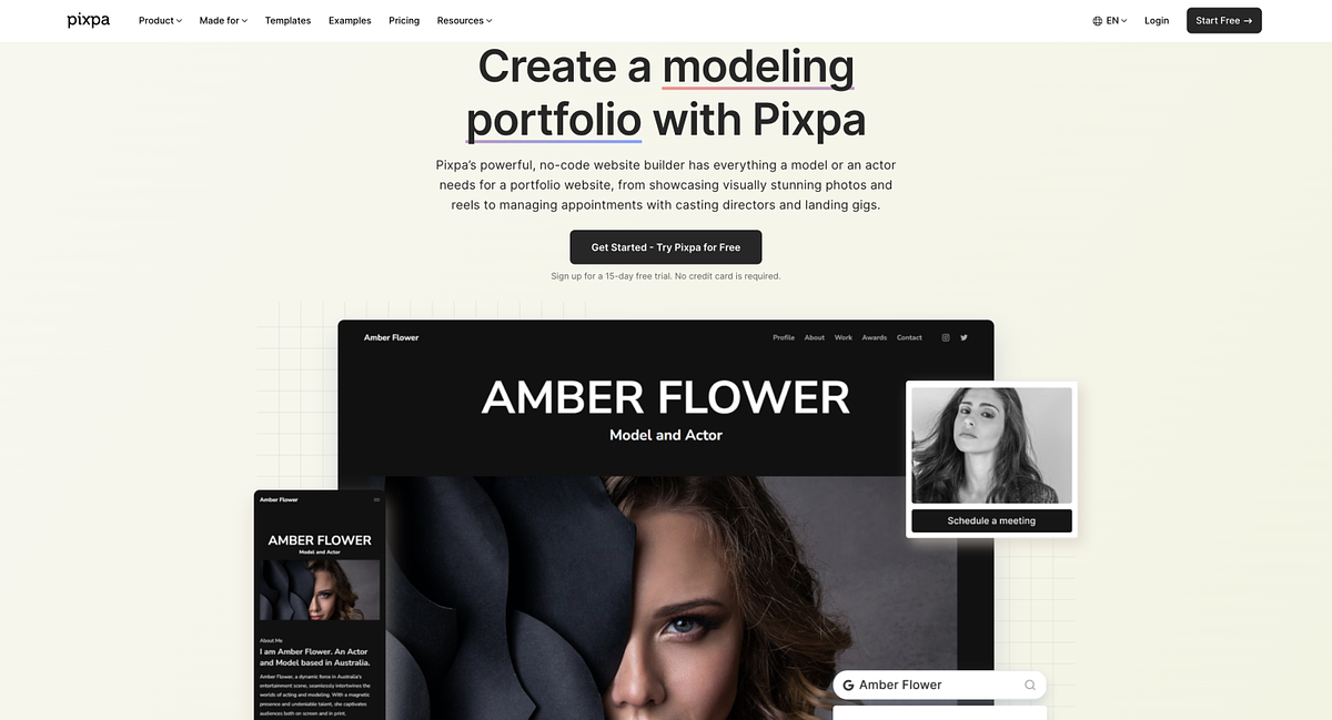 Homepage of Pixpa