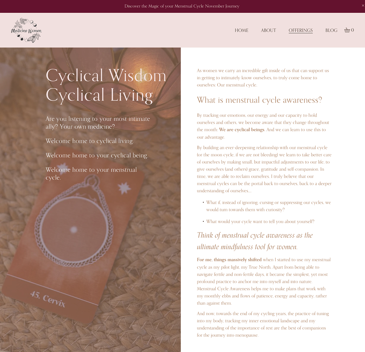 web page showing cyclical living oracle card