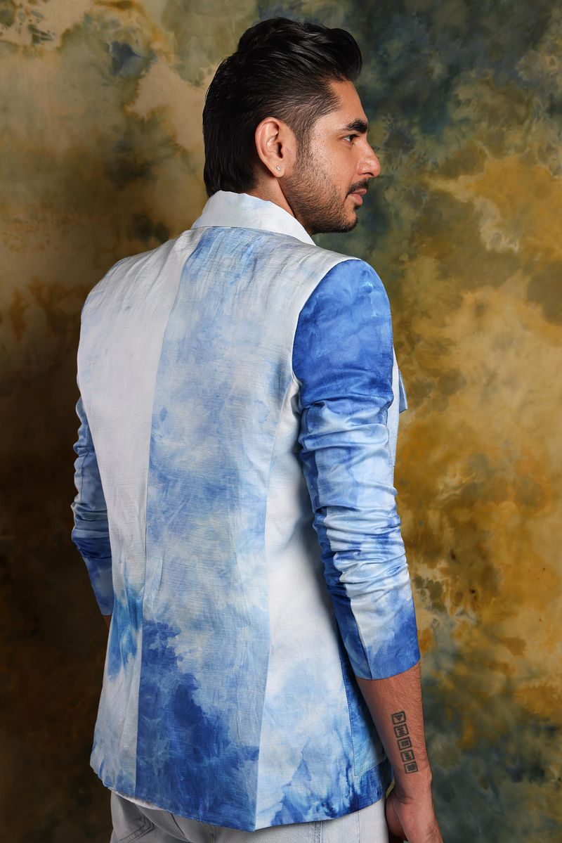 Linen Satin Safari Blazer - Summer Sky