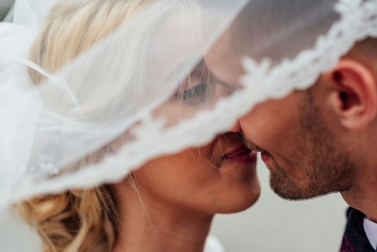 Couple Wedding Kissing Closeup