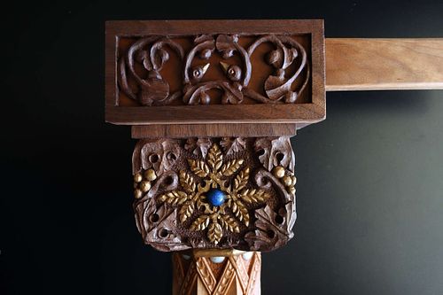 carved capital and impost for tabernacle by Wes Baker of Contrasts Woodcarving with Eucharistic Symbolism