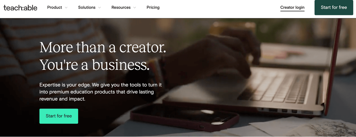 Homepage di Teachable