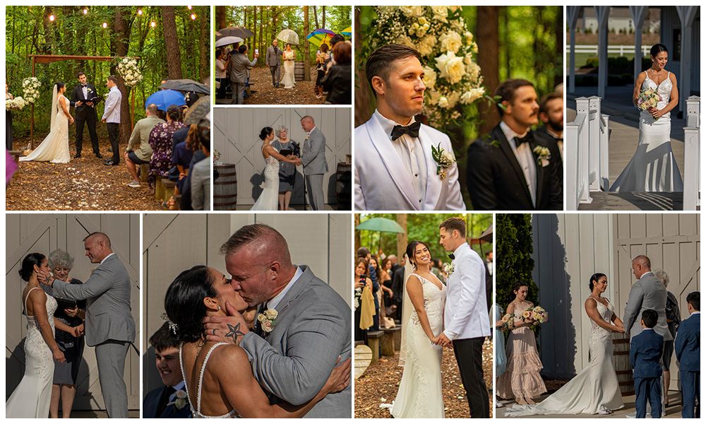 collage of kylan barn wedding ceremonies showcasing different locations