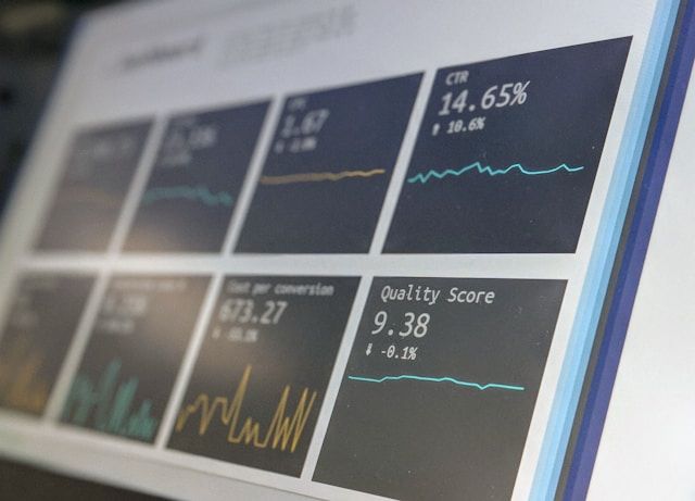 Data reporting dashboard on a laptop screen.