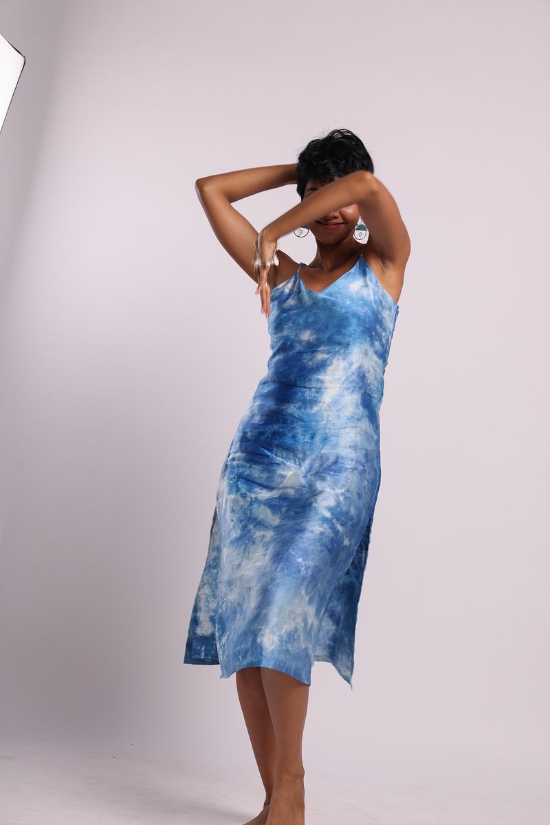 Linen Satin Slip Dress Shades of Sky
