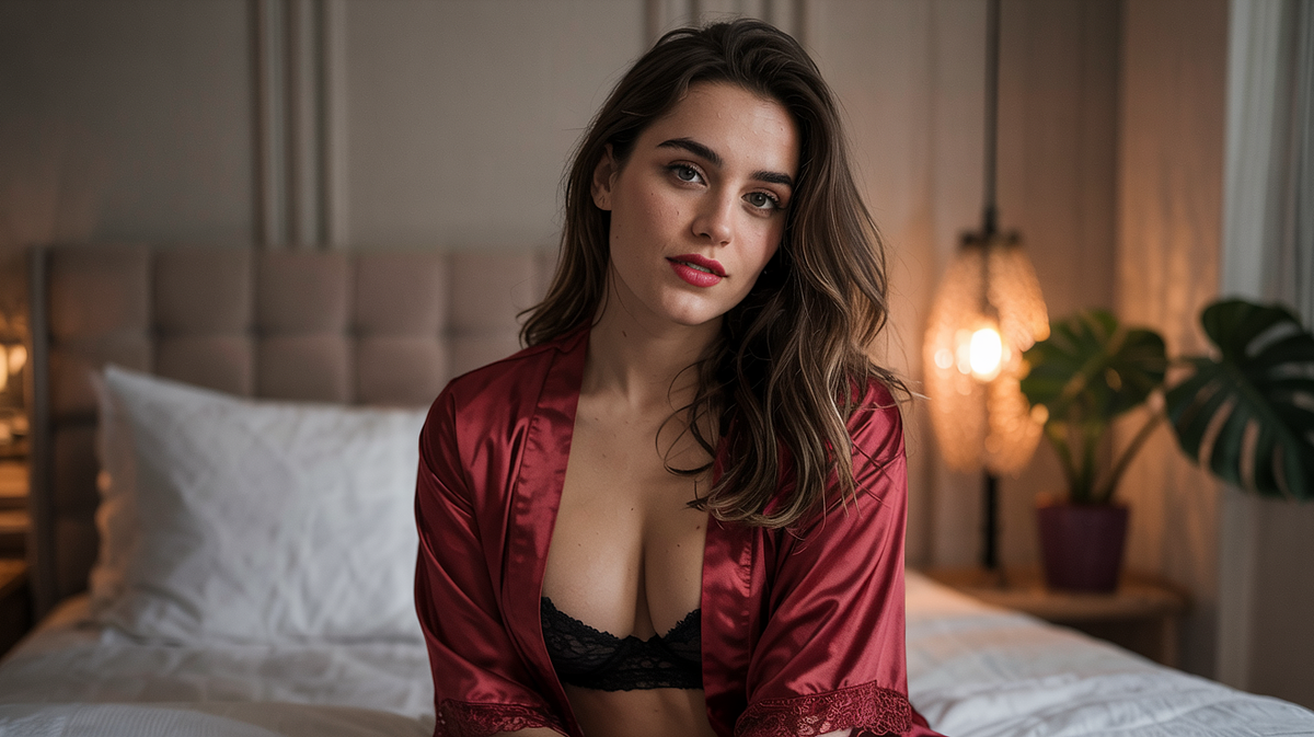 Empowering boudoir portrait with confident pose and soft lighting