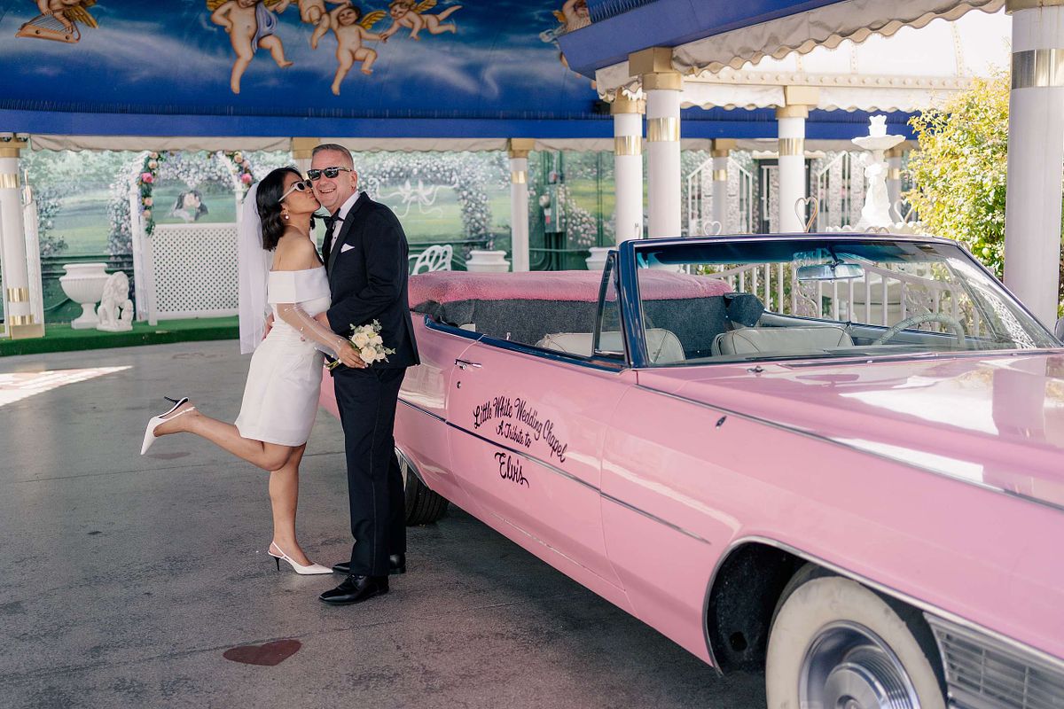 The Pink Cadillac at Little White Chapel, Las Vegas Nevada (Elopement)