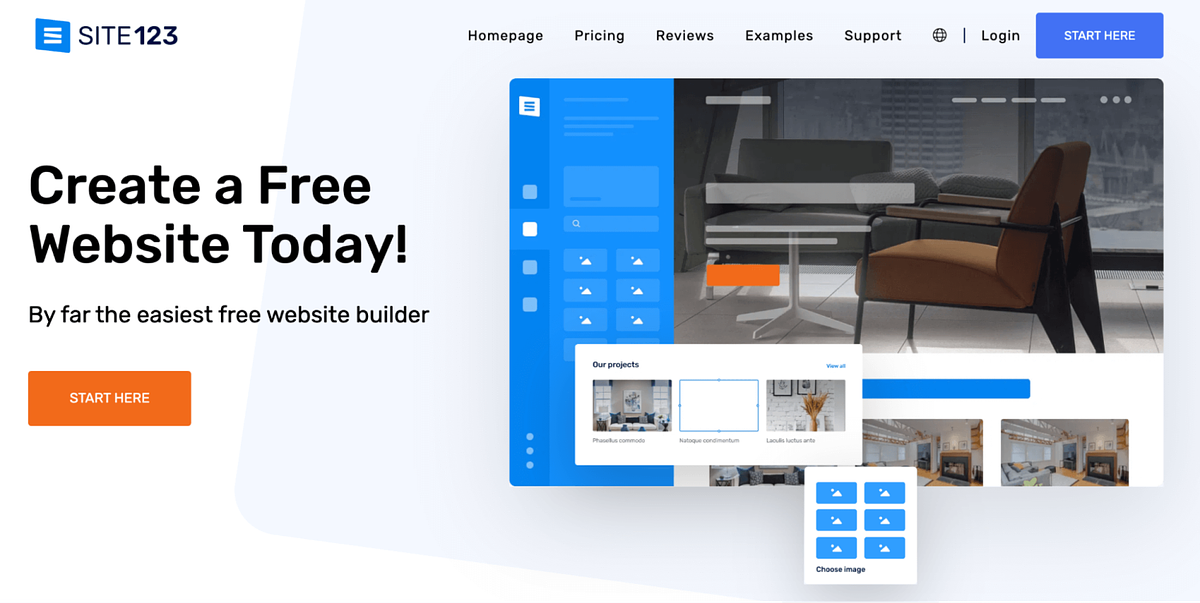 Image of SITE123's home page