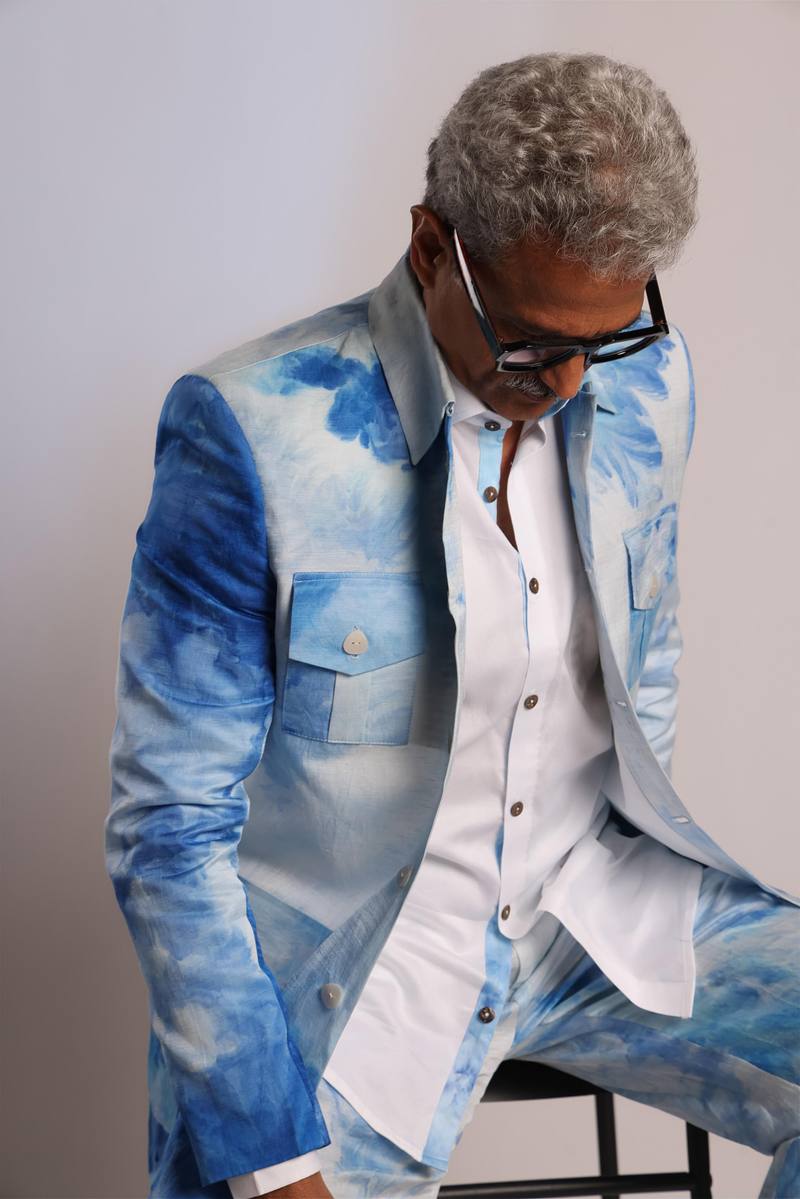 Linen Satin Safari Blazer - Summer Sky