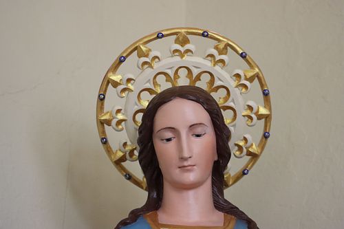 Final picture of restored statue of Mary with halo
