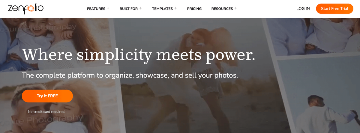 Página de inicio del creador de sitios web Zenfolio