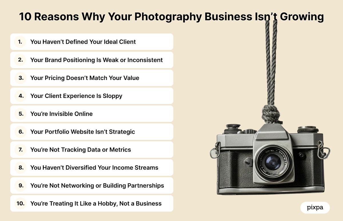 Infographie expliquant pourquoi votre entreprise de photographie ne se développe pas