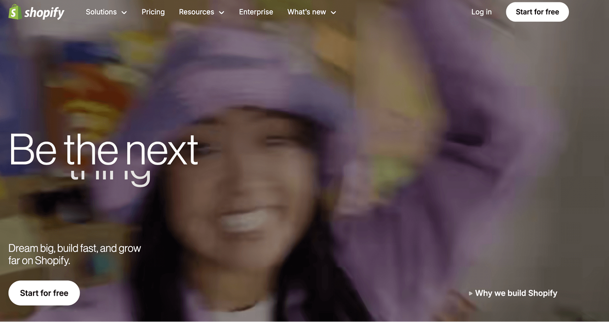 Homepage of Shopify