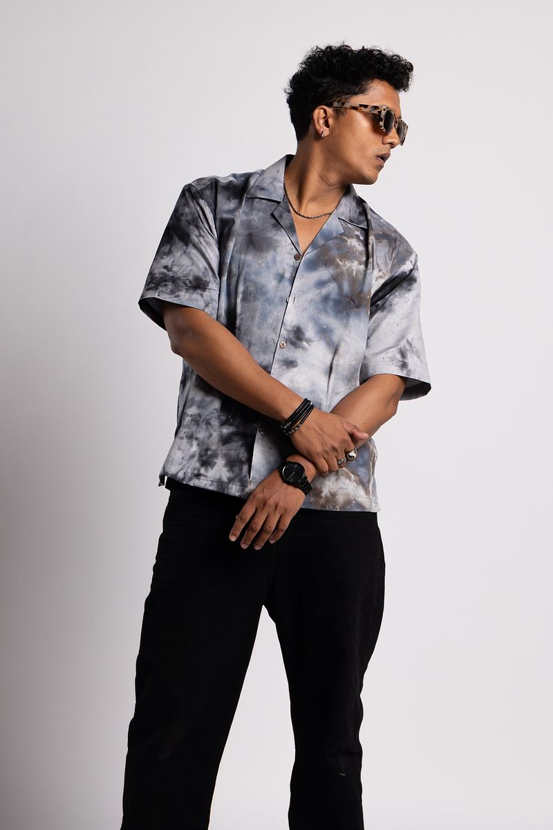 Cuban Collar Shirt - Charcoal Sky