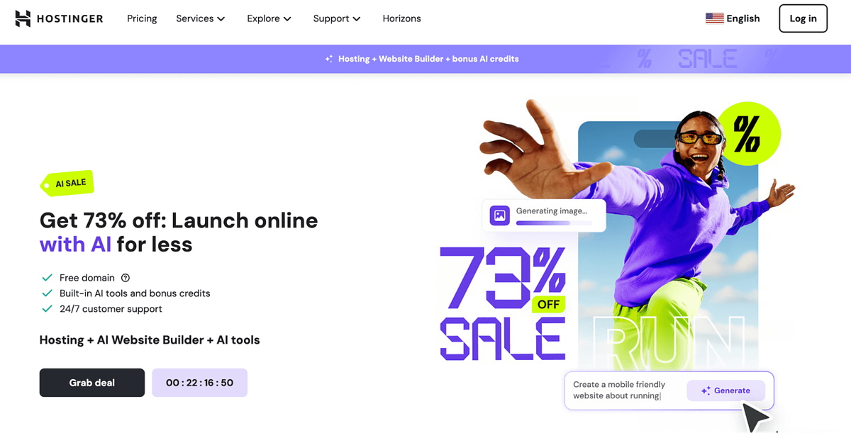 Image of Hostinger's website builder homepage