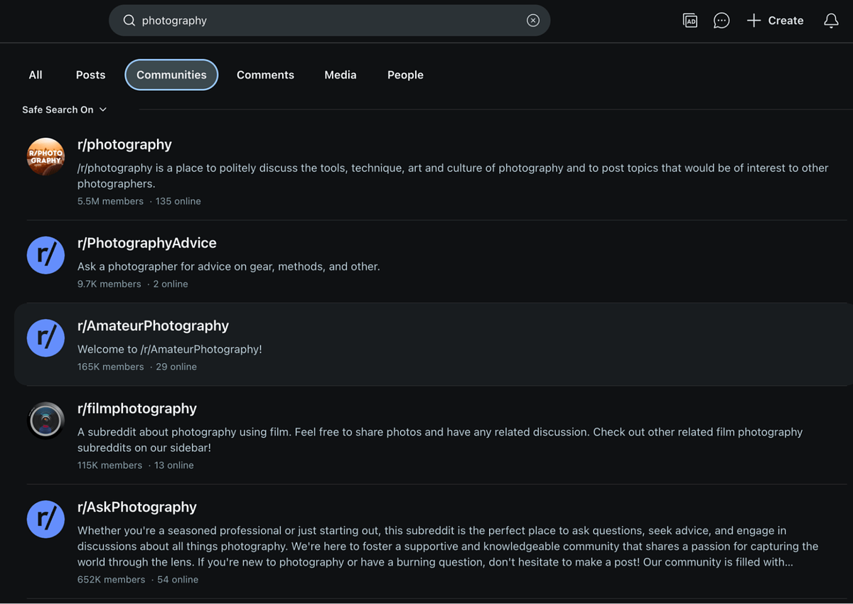 Screenshot dell'interfaccia di Reddit
