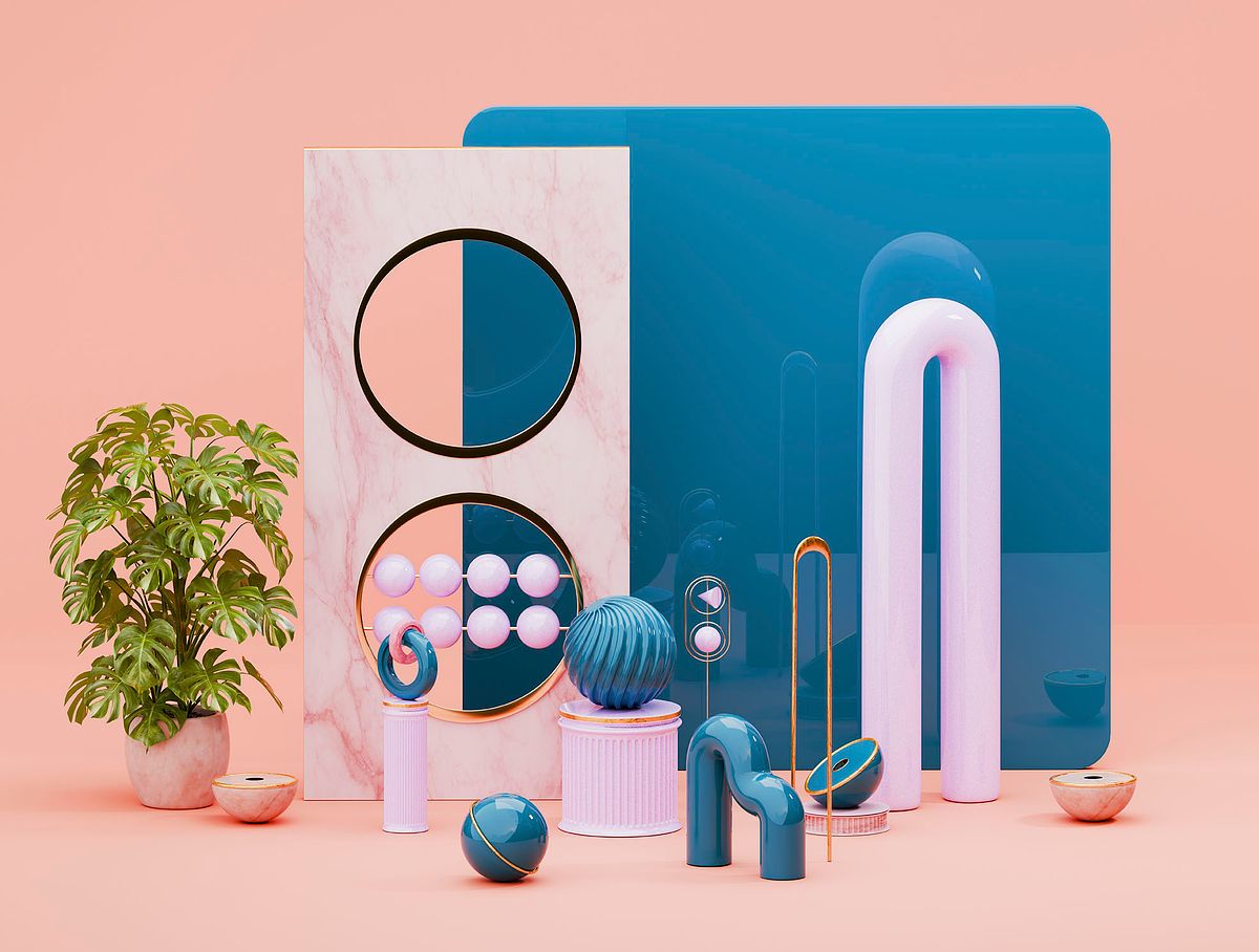 Abstract podium scene with geometric shapes for product display, 3D render