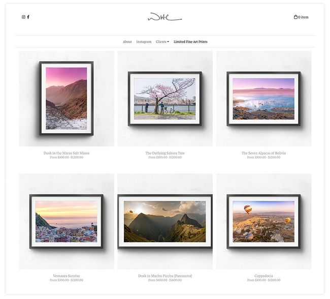 Boutique d'impression d'art sur Pixpa