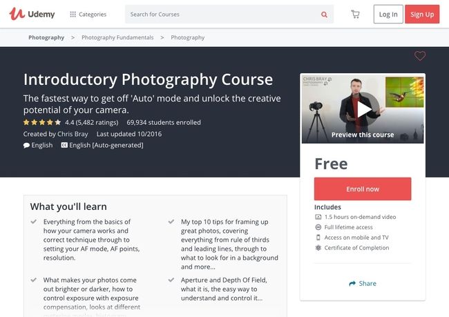 Corso introduttivo di fotografia di Udemy