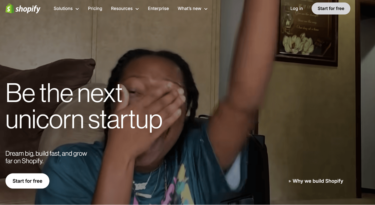 Screenshot of Shopify homepage