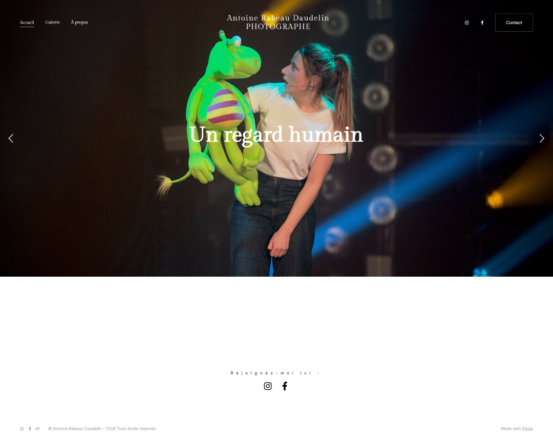 Seção principal de um portfólio de fotografia