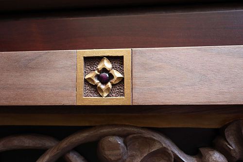 carved and painted Virgin's Bower flower by Wes and Kelly Baker of Contrasts Woodcarving for St. Joseph Shrine