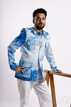 Linen Satin Spread Collar Blazer Summer Sky (Blue)