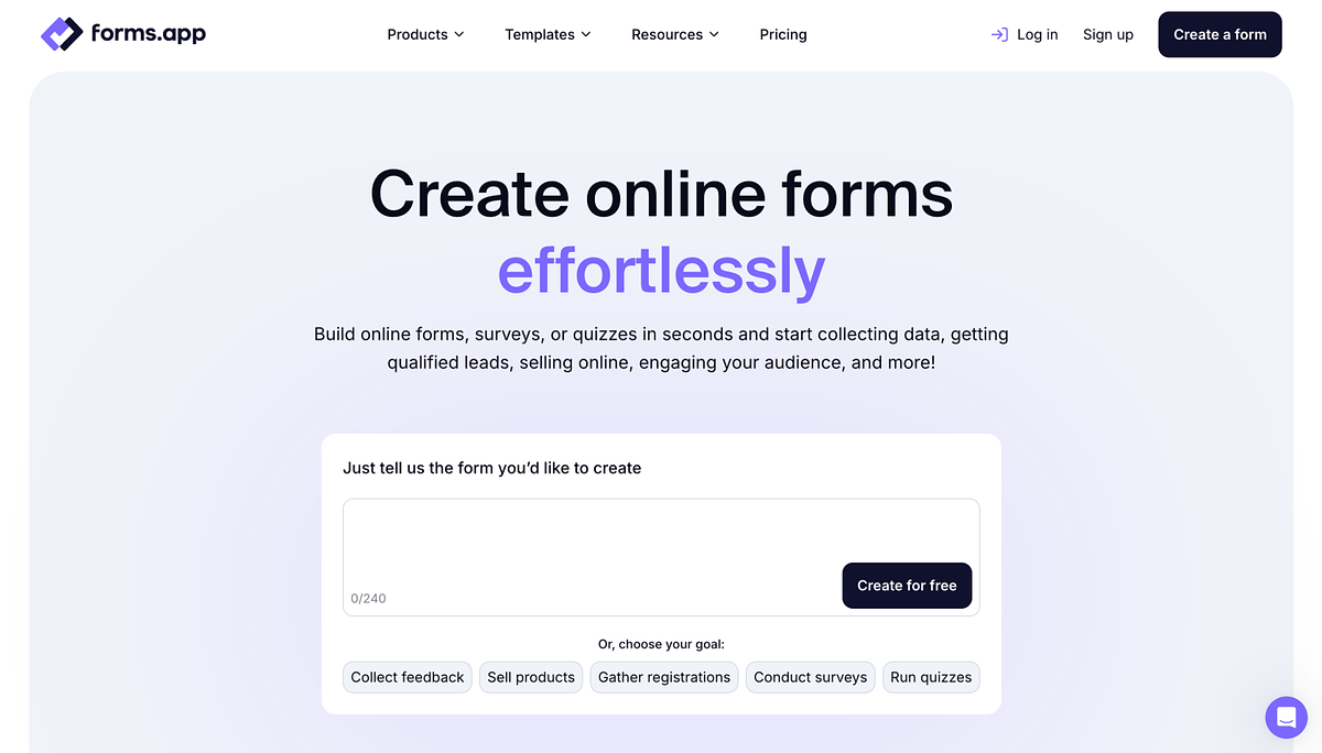 forms.app homepage screenshot