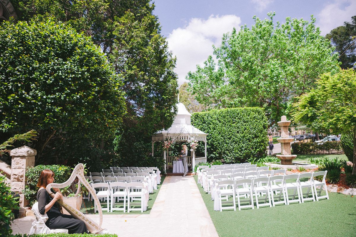 Ceremony setting at Enchanted Garden at Curzon Hall.