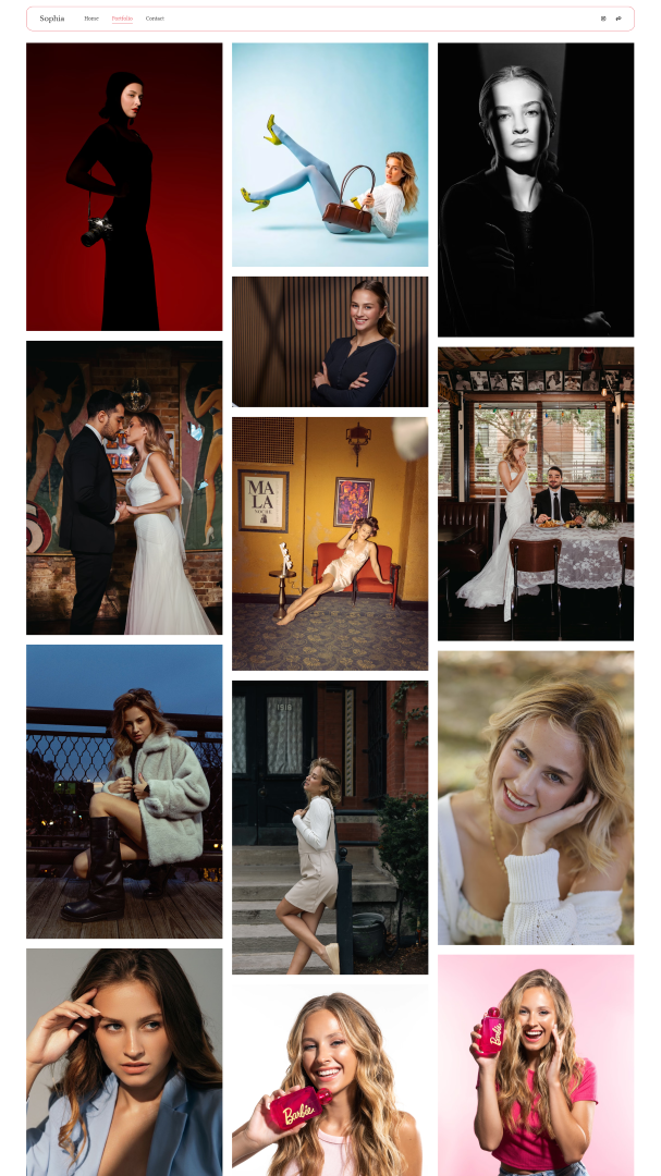 Captura de pantalla del portafolio de modelos de Sophia Kropp