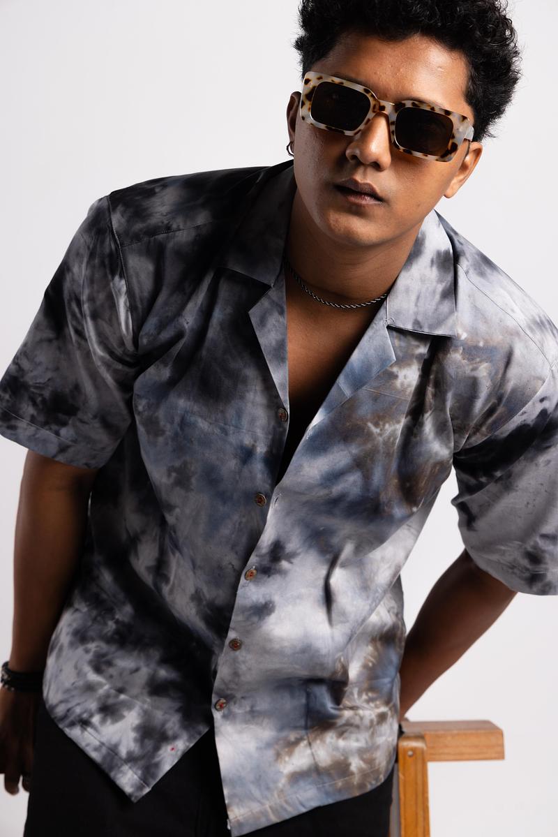 Cuban Collar Shirt - Charcoal Sky
