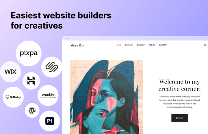Infographic showing the easiest website builders for creatives