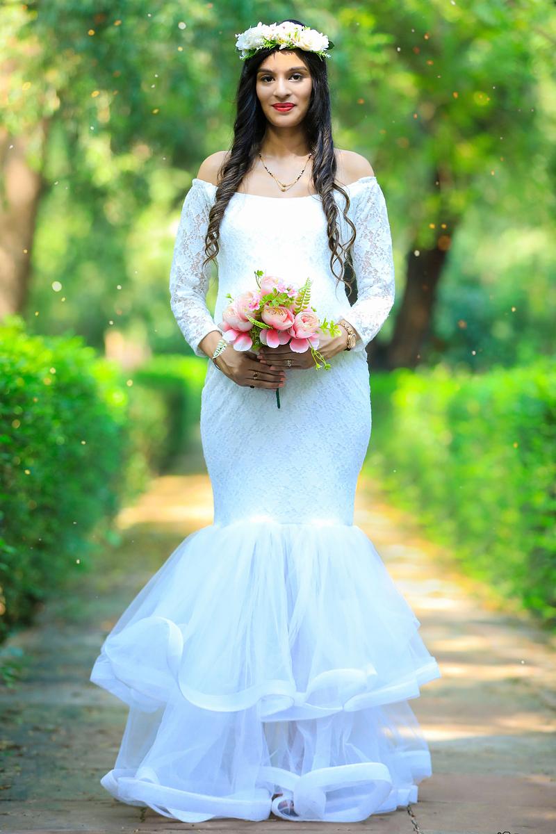 DP019 - White Net Ruffled Puffy Gown