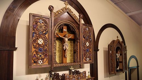 View of the altarpiece from the North side of the church