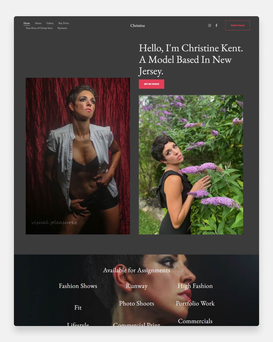 Christine Kent's fashion modeling portfolio website
